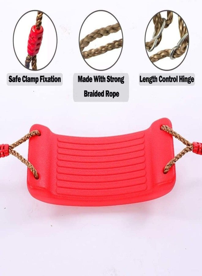 CHARMING TREASURES Kids Indoor Outdoor Plastic Swing Seat with Hight Adjustable Rope Strong Tree Swing for Playground Backyard Holds 120Kg for 3-12 Years Kids Children (Red) - Image 3